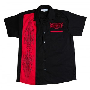 Dragstrip Clothing Mens Bowling Shirt Pinstrip Design red